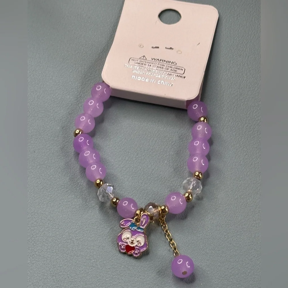 Mint Purple and Gold Jewelry Bracelet with Elegant Charms